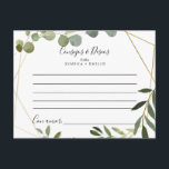 Carte de conseil Mariage de Consejos y Deseos Trop<br><div class="desc">Cette carte de conseil tropicale consejos y deseos mariage est parfaite pour un mariage espagnol moderne. Le design présente de beaux feuilles verts peints à la main, ornant un cadre géométrique doré. Ces cartes sont parfaites pour un mariage, une douche nuptiale, un baby shower, une fête de remise de diplômes...</div>