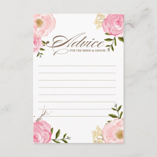 Carte de conseil Mariage de fleurs d'aquarelle ros (Devant)