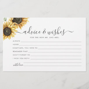 Carte de conseil Mariage de fleurs de tournesol Eu