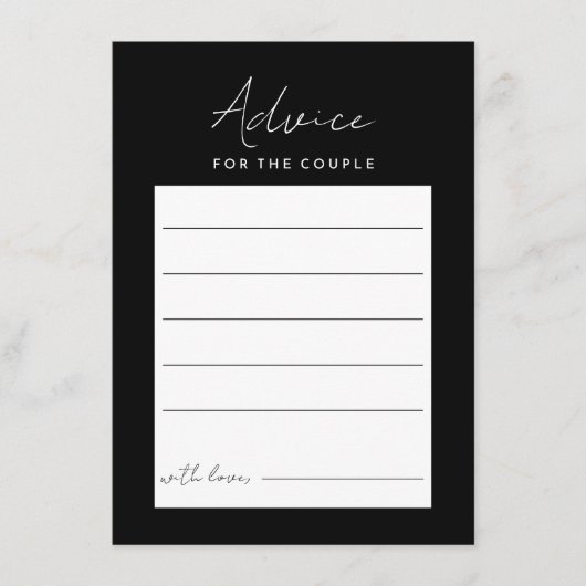 Carte de conseil Mariage de script moderne noir (Devant)