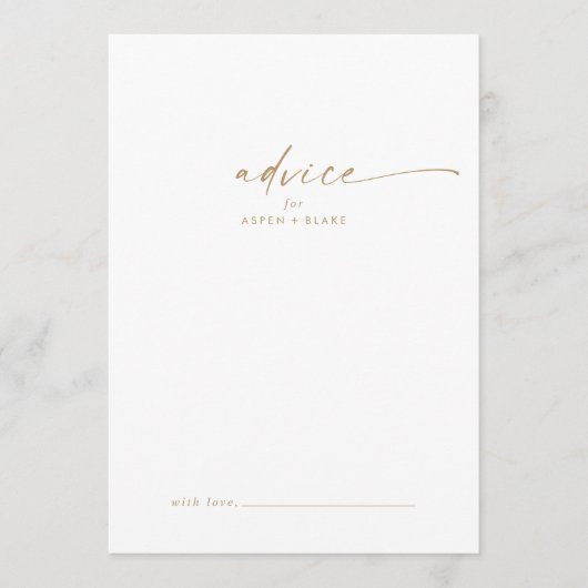 Carte de conseil Mariage de script or moderne (Devant)