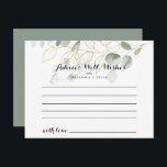 Carte de conseil Mariage Gold Green Foligraphy<br><div class="desc">Cette carte de conseil mariage de calligraphie vert or est parfaite pour un mariage moderne. Cette conception artistique présente une aquarelle dessinée à la main or et feuillage vert, inspirant la beauté naturelle. Ces cartes sont parfaites pour un mariage, une douche nuptiale, un baby shower, une fête de remise de...</div>