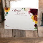 Carte de conseil mariage Mariage de fleurs de sole<br><div class="desc">Sunflowers & Mariage de automne Rose Conseil Card : Cette carte a un espace vide pour que vos invités puissent remplir des conseils ou des souhaits. Il présente des tournesols et des roses rouges bordeaux.</div>