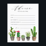 Carte de conseil Mariage pour les succulents et le<br><div class="desc">Demandez aux clients de laisser leurs conseils et leurs souhaits avec cette carte de conseil personnalisable. On y trouve des succulents et des cactus aquarelles. Personnalisez en ajoutant des noms. Cette carte de conseil mariage cactus est disponible sur d'autres cartons.</div>