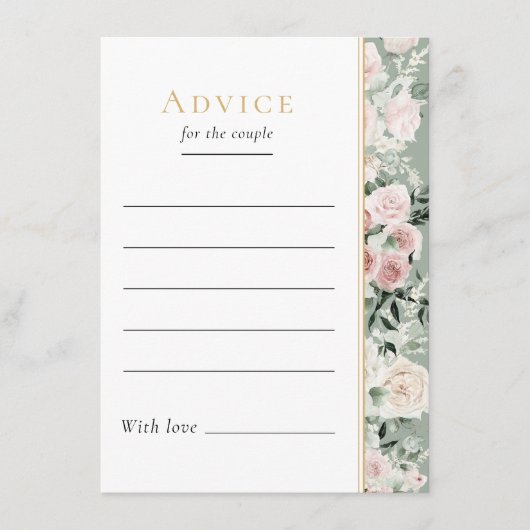 Carte de conseil Mariage vert Dusty Rose Floral Sa (Devant)