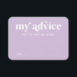 Carte de conseil Mariage violet été<br><div class="desc">La "Summer Purple Mariage Advice Card" est parfaite pour tout mariage violet, avec un thème mariage violet clair qui se mêle harmonieusement aux thèmes lavande et lilas mariage. Idéal pour les mariages de jardin fantaisistes et les thèmes mariages fleurs sauvages, cette carte ajoute une touche de charme à votre mariage...</div>