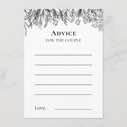 Carte de conseil Mariage White and Black Greenery (Devant)