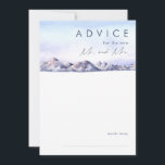 Carte de conseil Mariage Winter Mountain Sunset<br><div class="desc">Cette carte de conseil mariage Winter Mountain Sunset est ce que vous cherchez pour compléter votre mariage simple et rustique. Conçu avec une aquarelle rose et bleu pastel qui se fond magnifiquement dans la marine et les tons vifs qui capturent parfaitement un coucher de soleil dans la nature. Il est...</div>