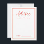 Carte de conseil moderne Mariage Coral White<br><div class="desc">Simple et élégante carte de conseil mariée récemment mariée dispose d'un design minimaliste avec une bordure à double cadre en corail tendance sur un arrière - plan blanc immaculé. Personnalisez avec vos noms. Un espace est prévu pour que votre client puisse ajouter ses conseils, ses voeux et sa signature. Les...</div>