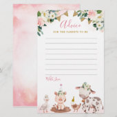 Carte de conseil pour Baby shower de ferme rose fi (Devant / Derrière)