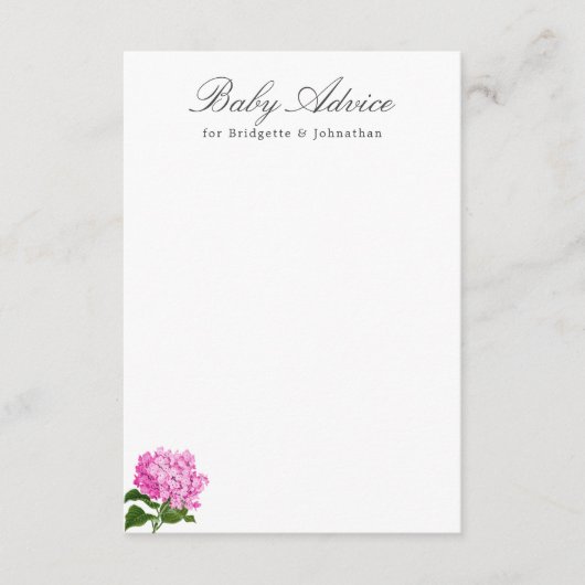 Carte de conseil pour bébé Hydrangea rose (Devant)
