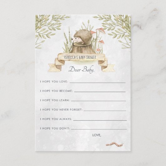 Carte de conseil pour bébés | Hérisson boisé (Devant)