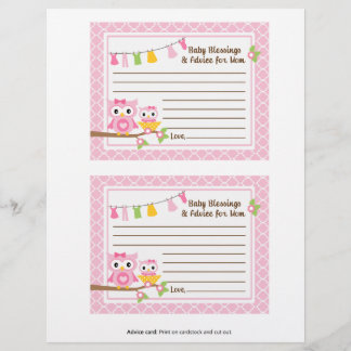 Carte de conseil pour le Baby shower d'hibou pour 