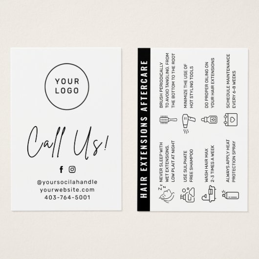 Carte de conseil pour les extensions de cheveux (Devant & derrière)