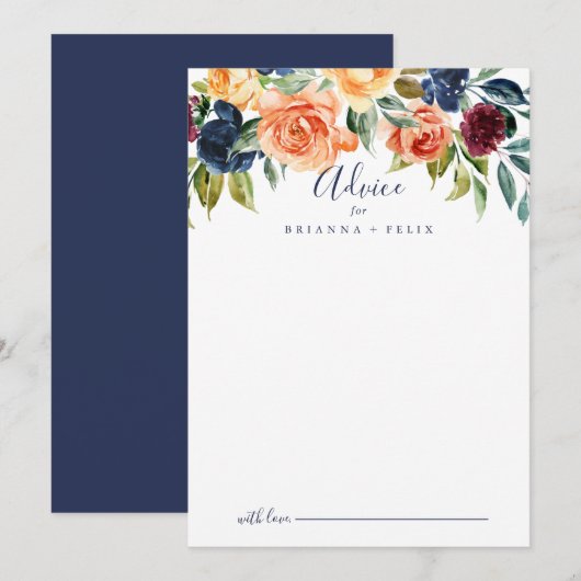 Carte de conseil pour Mariage Floral Élégant Multi (Devant / Derrière)