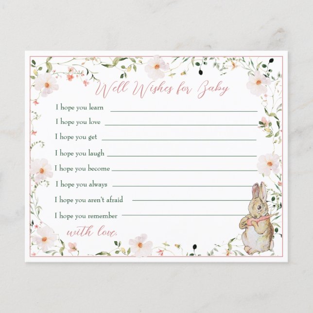 Carte de conseil rose Gold Floral Baby Bunny (Devant)