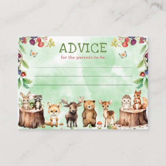 Carte de conseil sur le Baby shower forestier des  (Devant)