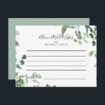 Carte de conseils de mariage à feuillage en écritu<br><div class="desc">Cette carte de conseils de mariage à feuillage en écriture calligraphique est parfaite pour un mariage moderne. Le design présente des branches et des feuilles de eucalyptus botaniques élégants dessinés à la main à l'aquarelle, disposés en de beaux bouquets et motifs géométriques. Ces cartes sont parfaites pour un mariage, une...</div>