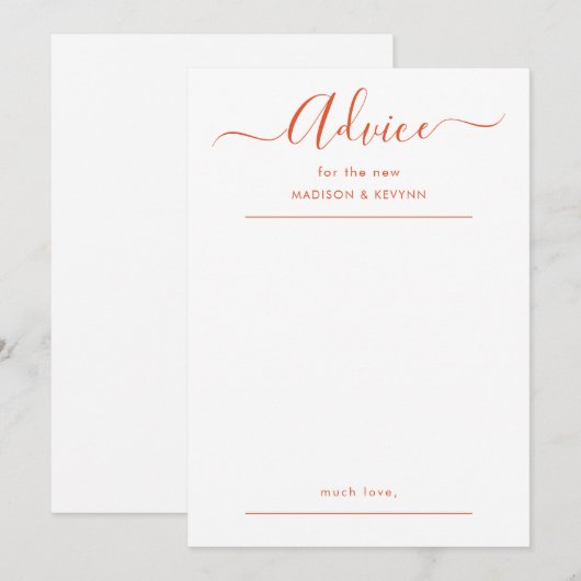 Carte de conseils de mariage à script (Devant / Derrière)