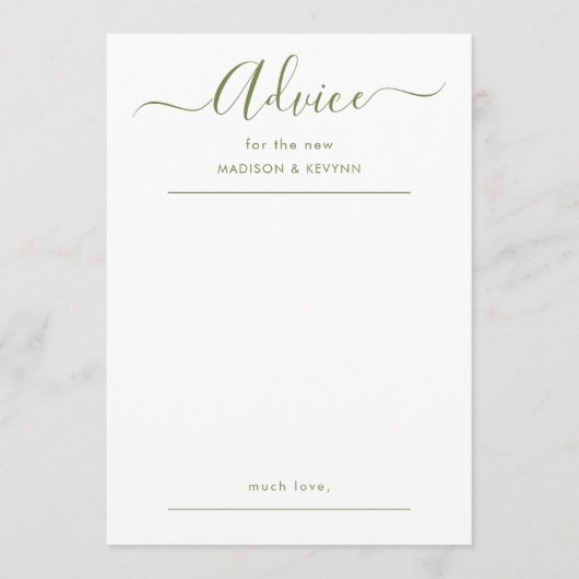 Carte de conseils de mariage à script (Devant)