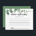 Carte de conseils de mariage au eucalyptus Green D<br><div class="desc">Cette carte de conseils de mariage au eucalyptus green delight est parfaite pour un mariage moderne. Le design présente des branches et des feuilles d'eucalyptus botaniques élégantes dessinées à la main à l'aquarelle. Ces cartes sont parfaites pour un mariage, une fête de douche de mariée, une fête prénatale, une fête...</div>