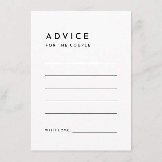 Carte de conseils de mariage blanc moderne gras (Devant)