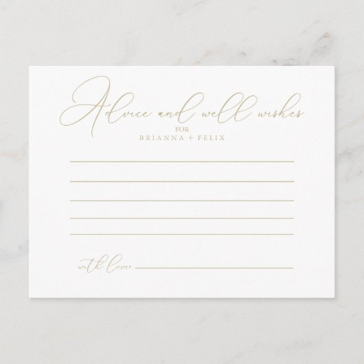 Carte de conseils de mariage chic de classe or (Devant)