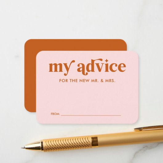 Carte de conseils de mariage disco rétro rose oran (Devant/Arrière en situation)