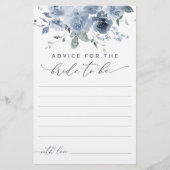 Carte de conseils de mariage floral bleu poussiére (Devant)