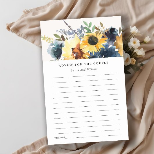 Carte de conseils de mariage floral de tournesols 