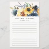 Carte de conseils de mariage floral de tournesols  (Devant)