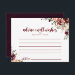 Carte de conseils de mariage floral d'été rustique<br><div class="desc">Cette carte de conseils de mariage floral d'été rustique est parfaite pour un mariage moderne. Le design présente des fleurs aquarelles bordeaux, roses et blush avec des feuilles vertes sur un fond brunâtre. Ces cartes sont parfaites pour un mariage, une douche de mariée, une baby shower, une fête de remise...</div>