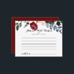 Carte de conseils de mariage floral rose Bourgogne<br><div class="desc">Cette carte de conseils de mariage floral rose bourgogne marine est parfaite pour un mariage rustique. Le design présente des pivoines, des roses rose aquarelle, blush, marine, bleu et bourgogne avec un feuillage vert soigneusement assemblé en bouquets élégants. Ces cartes sont parfaites pour un mariage, une baby shower, une douche...</div>