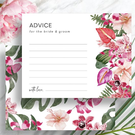 Carte de conseils de mariage florale tropicale col