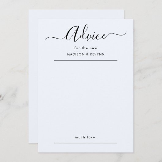 Carte de conseils de mariage script (Devant / Derrière)