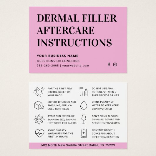 Carte de conseils de soins après-compléments dermi (Devant & derrière)