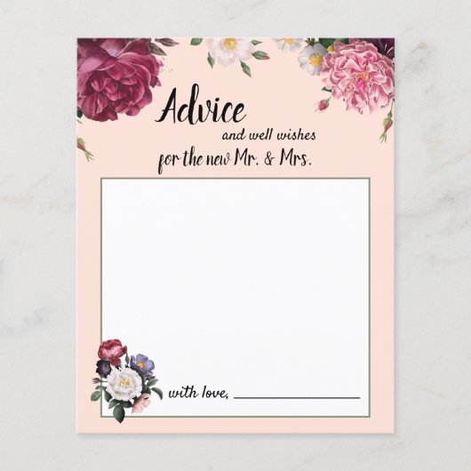 Carte de conseils élégante avec fleurs bordeaux et (Devant)