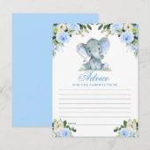 Carte de conseils éléphant floral bleu Baby Shower (Devant / Derrière)