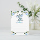 Carte de conseils éléphant floral bleu Baby Shower (Debout devant)
