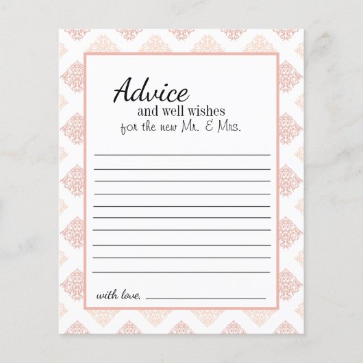 Carte de conseils en damas rose pêche doux (Devant)