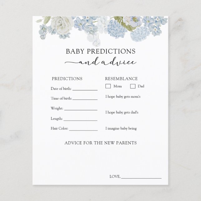 Carte de conseils et de prédictions pour bébé Blue (Devant)