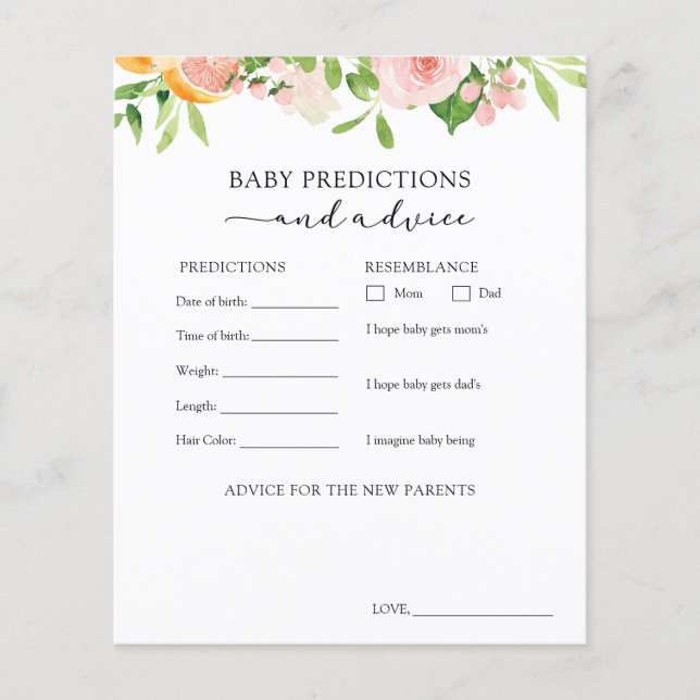 Carte de conseils et de prédictions pour bébé Citr (Devant)