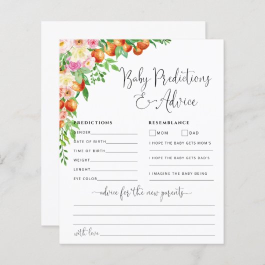 Carte de conseils et de prédictions pour bébé Litt (Devant / Derrière)