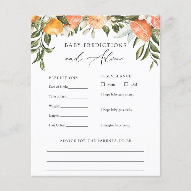 Carte de conseils et de prédictions pour bébé Litt (Devant)