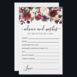 Carte de conseils et vœux de fleurs de rose rouge<br><div class="desc">Une belle bordure florale de rose rouge bourgogne et rose blush orne le haut de cette carte de conseils et vœux.</div>