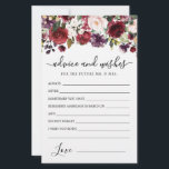 Carte de conseils et vœux de fleurs de rose rouge<br><div class="desc">Une belle bordure florale de rose rouge bourgogne et rose blush orne le haut de cette carte de conseils et vœux.</div>