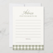 Carte de conseils pour Baby Shower Gingham Vert Sa (Devant)