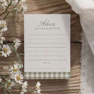 Carte de conseils pour Baby Shower Gingham Vert Sa