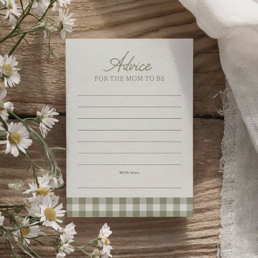 Carte de conseils pour Baby Shower Gingham Vert Sa