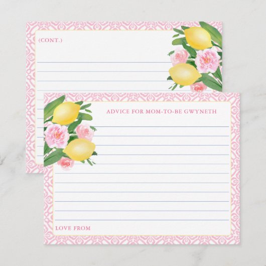 Carte de conseils pour future maman Pretty Pink Le (Devant / Derrière)